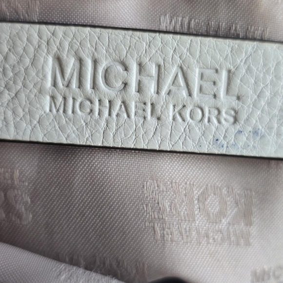 Michael Kors Handbag Bedford Women Medium Logo Jacquard Satchel Beige Vanilla - Picture 14 of 15